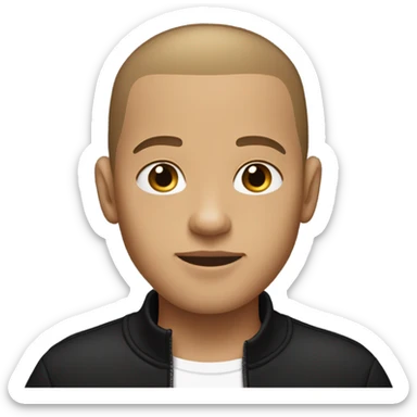 boy with very light brown skin, buzz cut, no facial hair, wearing a smart black quarter zip jumper with white t shirt underneath. sticker