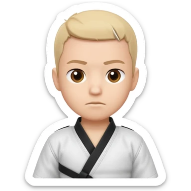 cute martial arts coach portrait, head and shoulders only, gi uniform collar, black belt detail, serious but friendly face, 3D cartoon, mobile game icon style, clean background, no text, no watermark
 sticker