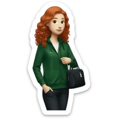Lacoste bag girl redhead with black lacoste clothes sticker