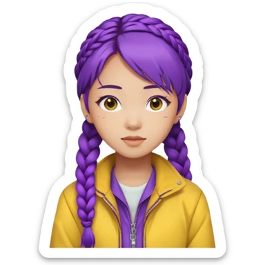 kpop hunters Rumi purple hair asian, yellow jacket and hair one large braid sticker