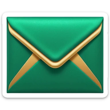 3D minimal envelope icon with subtle star or sparkle accent, matte finish, deep green (#0B3D2C), gold (#C9B037) sparkle, Apple style, sleek and premium, soft shadow, transparent background sticker