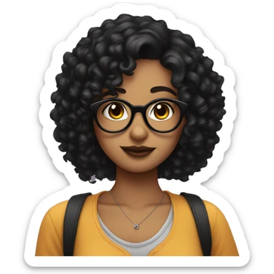 Girl with black curly hair and glasses with lip piercing  sticker