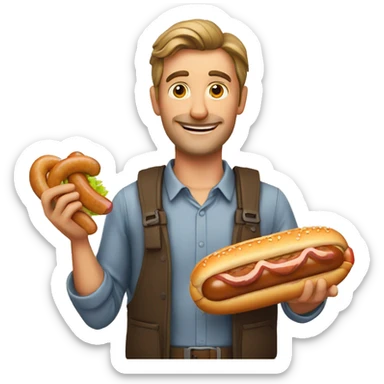 german man holding a bratwurst sticker