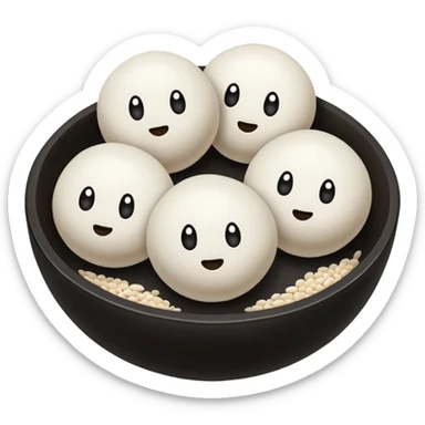 black sesame seeds inside center of each small glutinous rice flour balls sticker