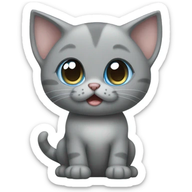 blue eyes grey kitten and poo friend  sticker
