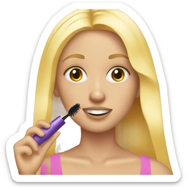 girl putting on mascara with blonde hair sticker