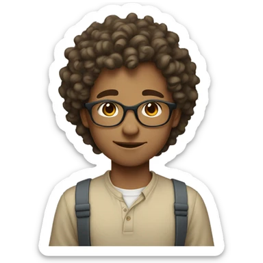 boy with curly hair, fair skin, glasses and braces in beige shirt sticker