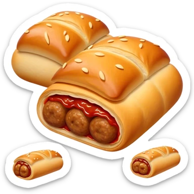 cinematic-realistic-sausage-roll-dish-emoji,-depicted-with-a-crisp,-golden-pastry-wrapped-around-flavorful-sausage,with a squeeze of tomatoe sauce on top sticker