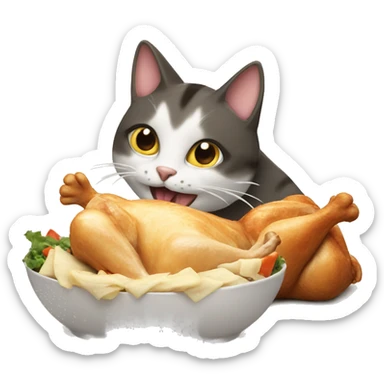 cat eating roast chicken sticker