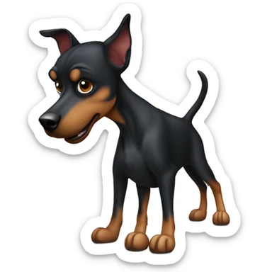 Kleiner Pinscher reitet auf großem schwarzen Pferd  sticker