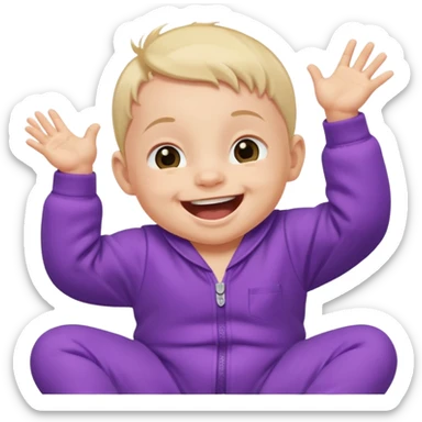 A baby wearing a purple onesie, laughing joyfully. sticker