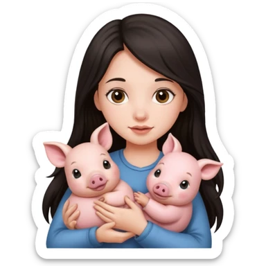 Ragazza bellissima capelli lunghi scuri con piccolo maialino  sticker