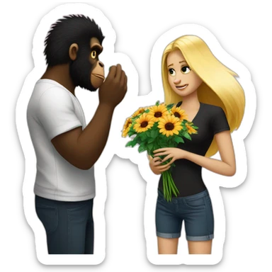 Bad boy looking Gorilla giving flowers to a blonde girl sticker