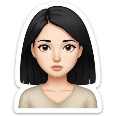 woman with silky straight black hair, subtle makeup, and cute freckles sticker