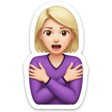 woman with her arms crossed holding neck screaming sticker