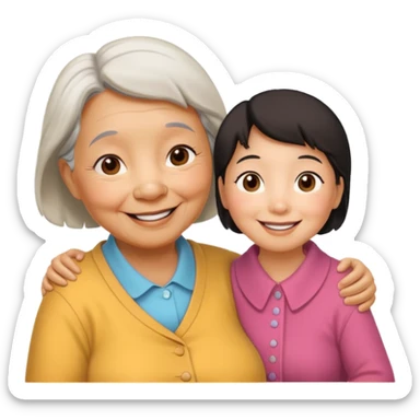 Big Winnie the Pooh and Asian grandma couple sticker