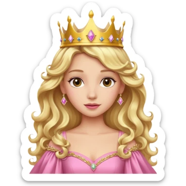 Blonde Princess with long blonde curls, pink gown, golden crown. sticker