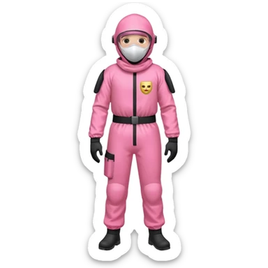 man in full body pink protection clothes with full-faced mask sticker