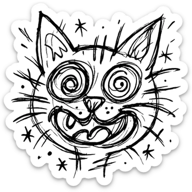 chaotic outlined icon of a funny cat face sticker