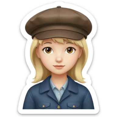 pinterst girl with heavy bang and newsboy cap on her hat sticker