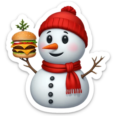 Snowman eating a cheeseburger sticker