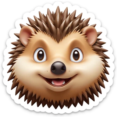 Cinematic Comical Hedgehog Portrait Emoji, Head tilted dramatically with an exaggeratedly amused expression, featuring a striking spiky brown Fur with a quirky, scrunched-up face and wide, expressive eyes filled with playful disbelief, Simplified yet hilariously expressive features, highly detailed, glowing with a slightly sassy glow, high shine, dramatic yet playful, stylized with an air of cheeky mischief, bright and endearing, soft glowing outline, capturing the essence of a spirited and over-the-top hedgehog, so meme-worthy it feels like it could roll its spines into internet fame instantly! sticker