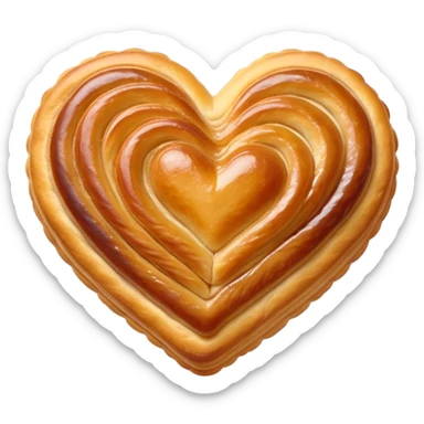 Cinematic crisp palmier, golden-brown heart-shaped pastries, perfectly caramelized layers, delicate and flaky, warm glowing background, inviting and delicious. sticker