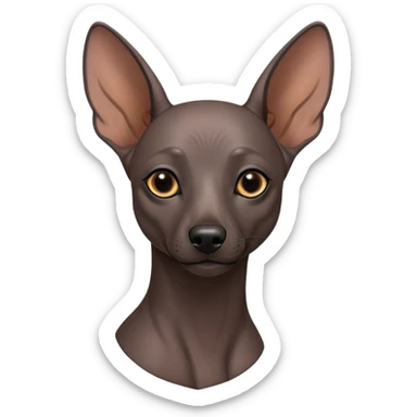 Cinematic Noble Xoloitzcuintle dog Portrait Emoji, Poised and regal, with a sleek, muscular build and smooth, hairless ebony skin accented by subtle wrinkles, deep-set soulful dark eyes, Simplified yet sharp and sophisticated features, highly detailed, glowing with a soft, dignified glow, high shine, intelligent and loyal, stylized with an air of ancient grace, focused and attentive, soft glowing outline, capturing the essence of a watchful and confident guardian, so majestic it feels as though it could stride out of the screen with effortless authority! sticker