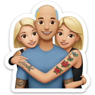 throuple tatted bald boyfriend with two girlfriends blonde and brunette loving  sticker