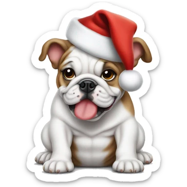 Bulldog puppy wearing Santa hat sticker