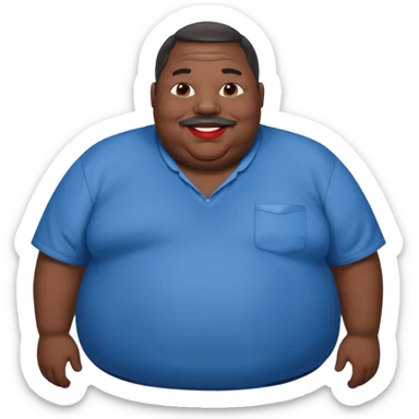 an extremely obese black man with giant red lips wearing a blue an gray shirt sticker