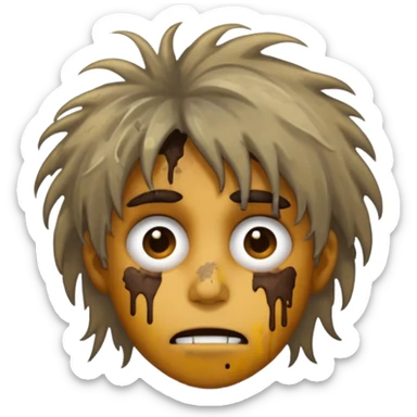 very dirty looking homeless person very very dirty and smelly looking face only, not old with stains everywhere and messy hair and lots of stains on face sticker