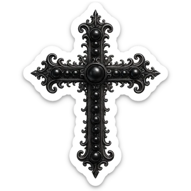 gothic style goth cross with black pearls sticker