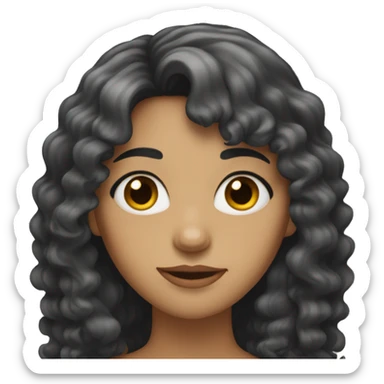 woman with long black curly hair and bangs and dark brown eyes sticker