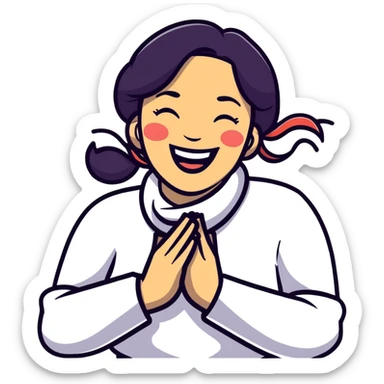 Woman holding her neck tightly like she’s choking her self but laughing  sticker