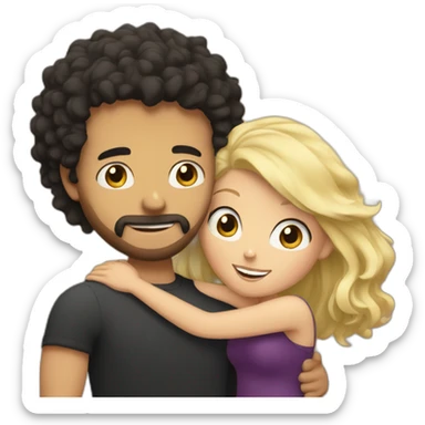 White man with dark curly hair hugging a blonde curvy woman sticker