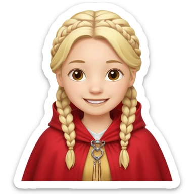 blonde braids hair kid girl, white skin, fat, wear red cloak sticker