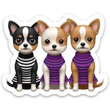 3 cagnolini seduti con vestitino in maglia in bianco e nero sticker