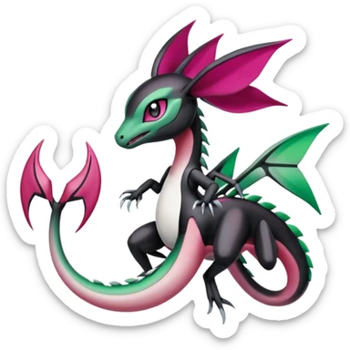 Magenta-black-white-gradients Meloetta-Rayquaza-Gorebyss-Salandit-Pokémon-Fakémon-creature-fusion-hybrid sticker