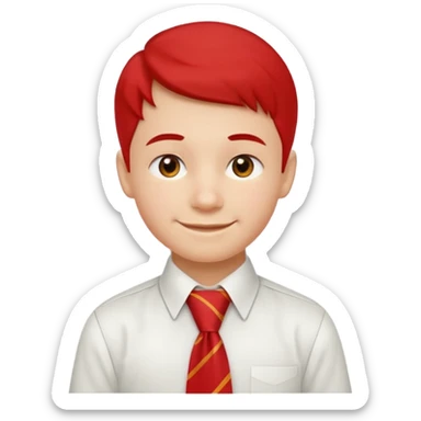 A Soviet schoolboy emoji — smiling young boy wearing a white shirt and a bright red pioneer necktie (scarf) neatly tied around his neck. No hat or headwear. Flat minimal emoji style with clean lines, simple colors, friendly expression, Apple emoji aesthetic. sticker