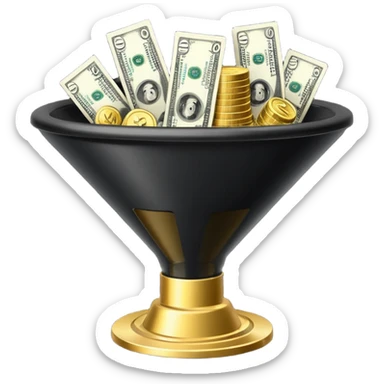black marketing funnel with dollars at the buttom sticker