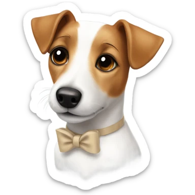 Jack russell terrier with a beige bow on his neck sticker