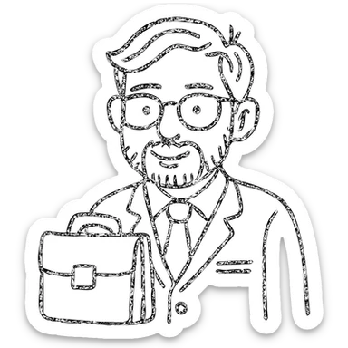 Indian finance bro with glasses, holding a briefcase, hand drawn outlined icon sticker