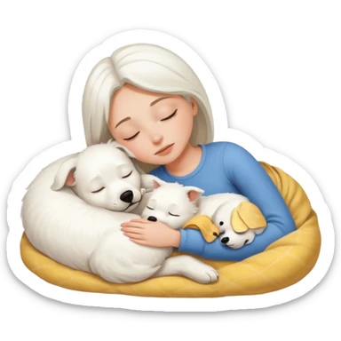 Girl sleeping with white dog sticker