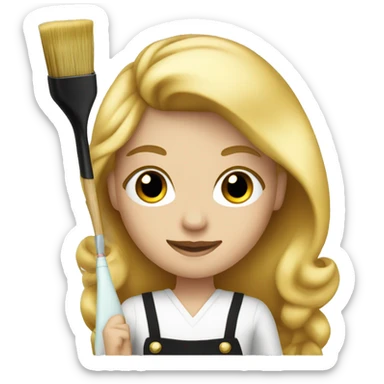 A blonde hairdress with a black apron and gold brush in a hand  sticker