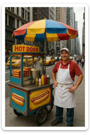 hotdog seller in New York with cart sticker