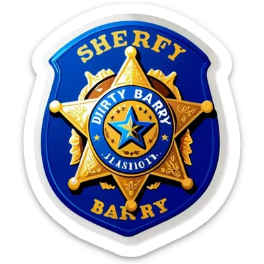 A sheriff badge that says Dirty Barry sticker