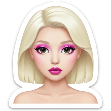 Person with platinum blonde hair, pink lips, and heavy makeup sticker