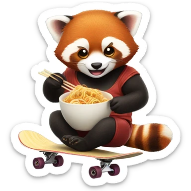 A red panda eating ramen while skateboarding  sticker
