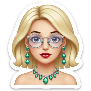 gem lover woman with gem accessories excessive amount gem glassess very big gem earrings sticker